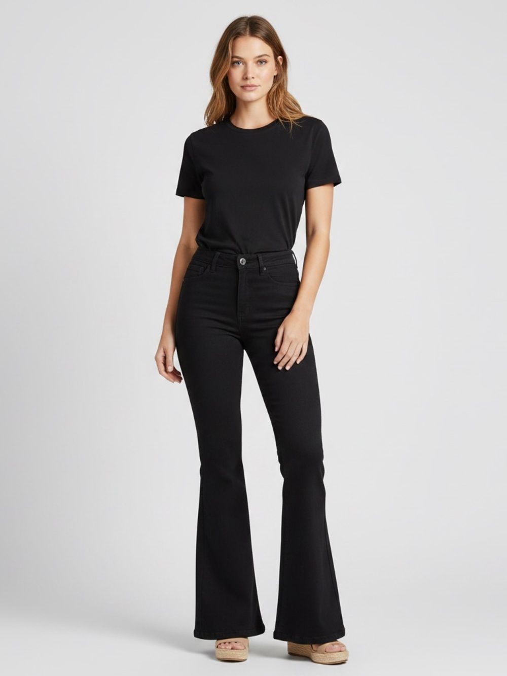 Hammer Jeans Black High Waisted Flare Wide Leg Denim Jeans Size 5J NWT